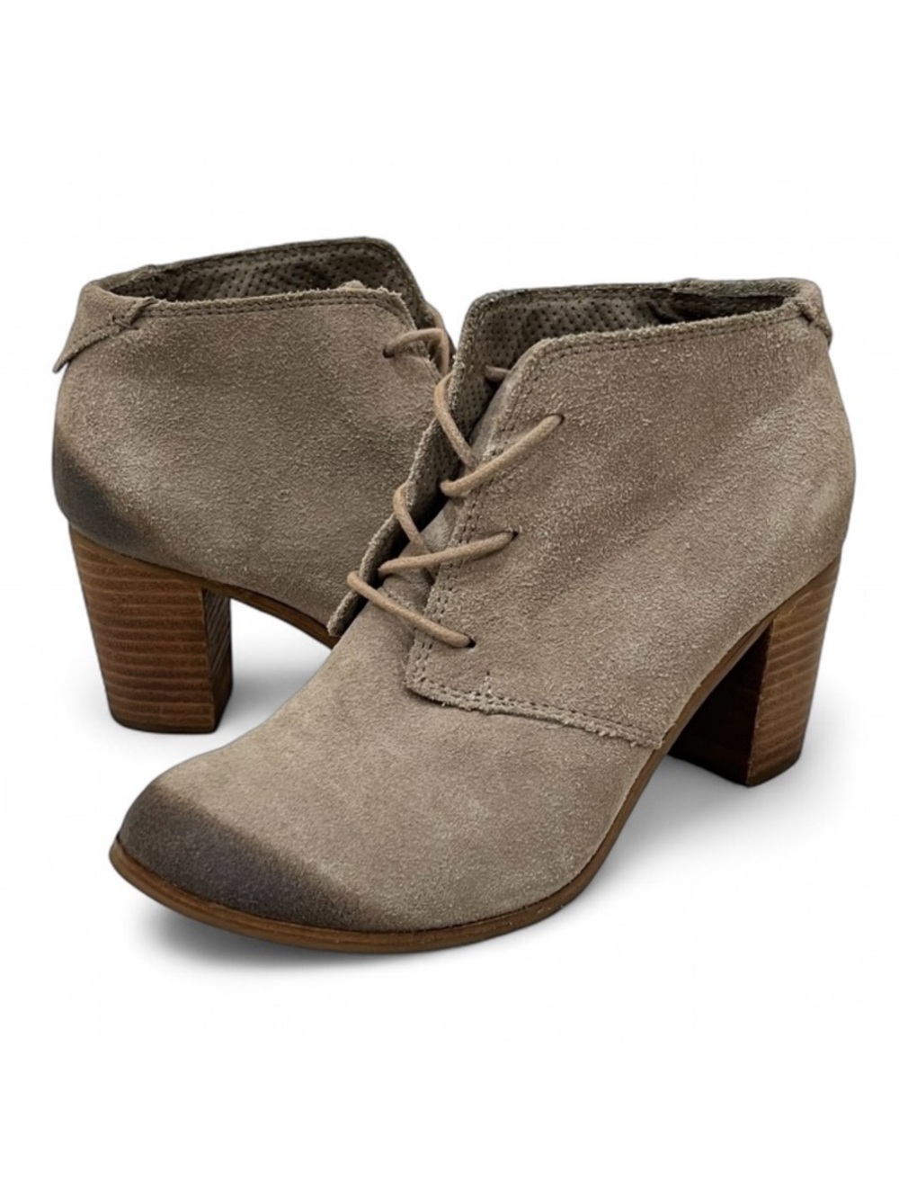 Toms Tan Lunata Suede Lace-Up Heeled Booties Size 7